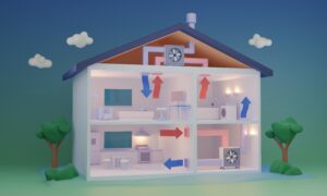 Schéma comparatif d'une pompe à chaleur air/air et air/eau installées dans une maison